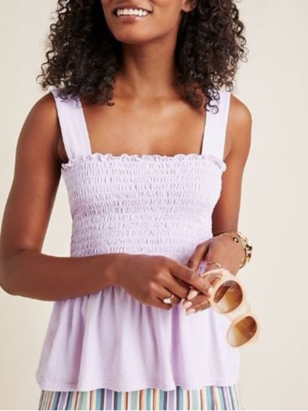Anthropologie t.la Lilac Smocked Peplum Top